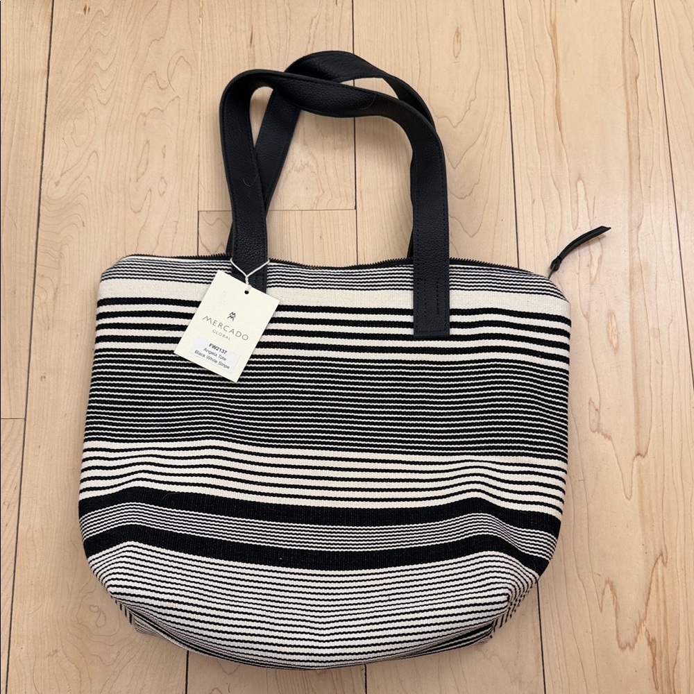 Mercado Global Black and White Striped Tote Bag